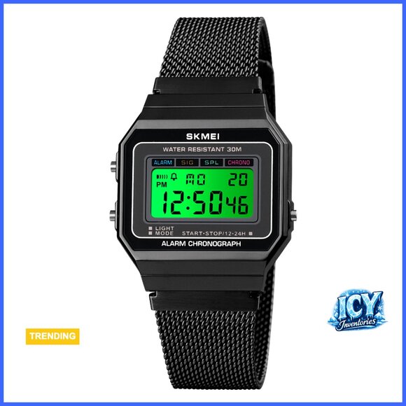 Stainless Steel Digital Multifunction Sports Watch Waterproof Quartz